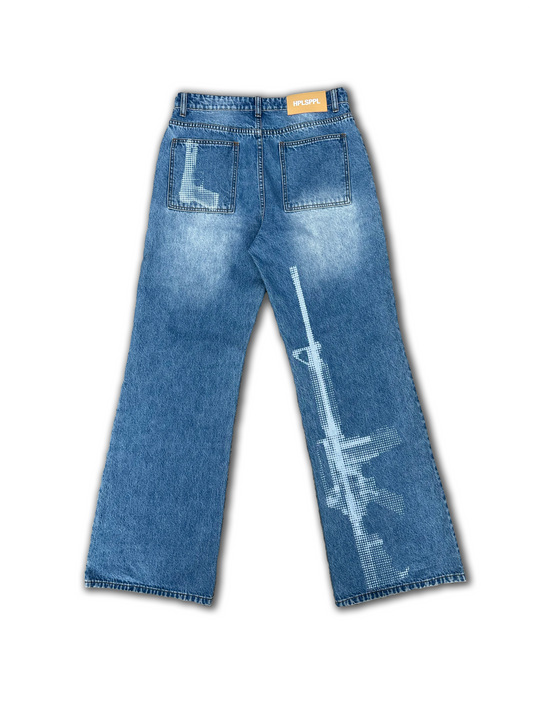 FLARED W4R DENIM PANTS (STONE)